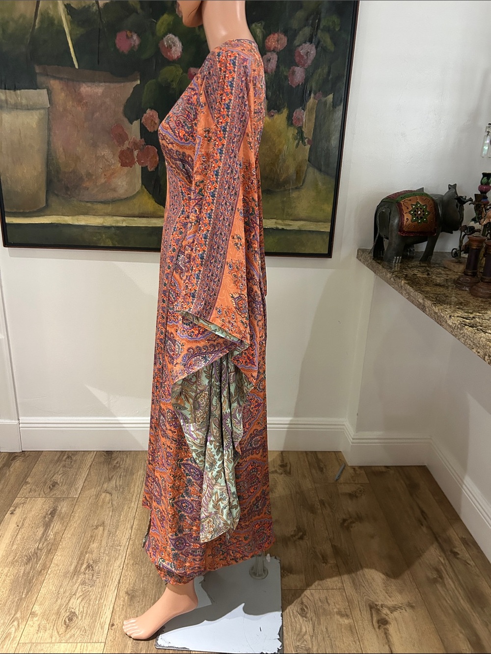 Earthbound Reversible paisley print wrap dress/kimono - Picture 9 of 13